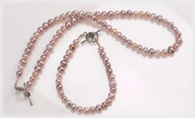 High Luster Peach Pearl Necklace and Bracelet Set