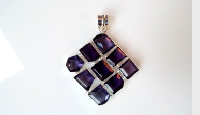 Dark Amethyst Freeform Square Pendant - Large