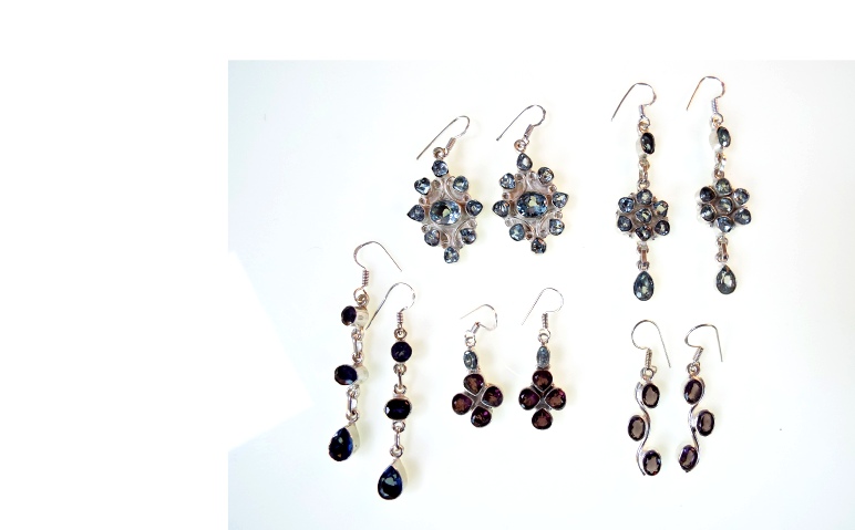 Faceted Gemstone Silver Designer Earring Lot in Amethyst, Topaz and Citrine.