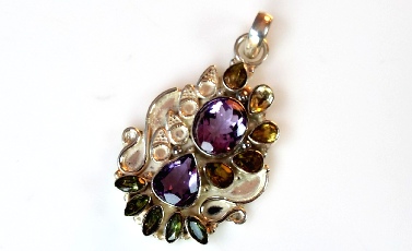 Amethyst, Citrine and Peridot Victorian Cluster Pendant.