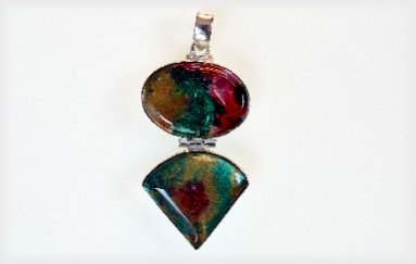 Dichroic Glass on Silver Swing Pendant.