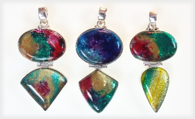 Three Pendant Lot of Silver Dichroic Glass Pendants.