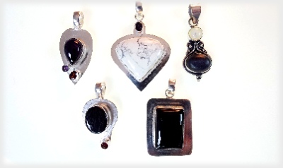 Dendritic Opal, Onyx, Botswana Sterling Silver Pendant Lot.