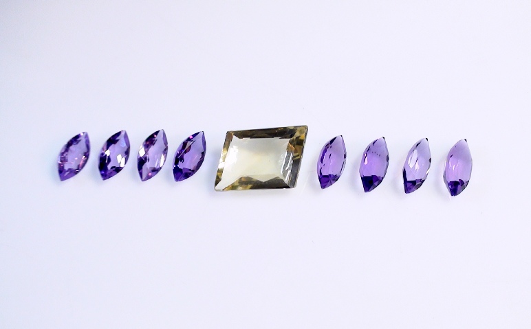 Yellow Talumi Lemon Quartz and Amethyst Marque Faceted Gemstone Kit of 40 carets