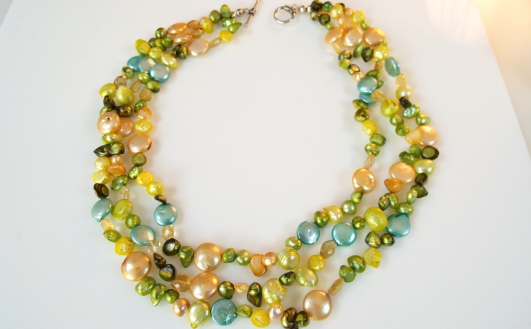 Keshi, Baroque & Coin Pearl Three Strand Necklace