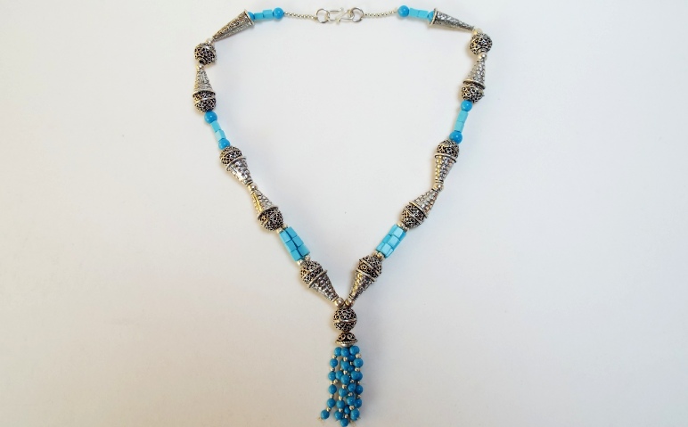 Very nice Turquoise Tassel Necklace with Bali Silver.