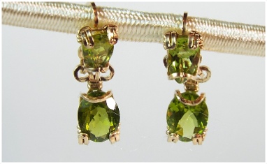 Peridot 'Hidden Hook' Double Gemstone Earrings in 14 k Gold Filled.
