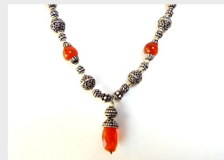 Red Onyx Silver Bali Necklace