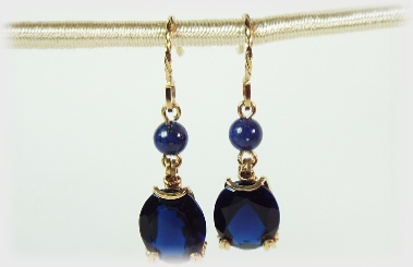 Primronite Royal Blue Quartz and Lapis French Earrings in 14 k Gold Filled.