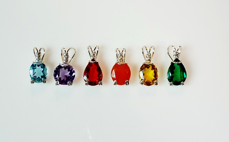 Large Sized Faceted Gemstone Pendant Lot in Silver.