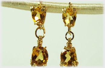 Madeira Citrine 'Hidden Hook' Double Gemstone Earrings in 14 k Gold Filled.