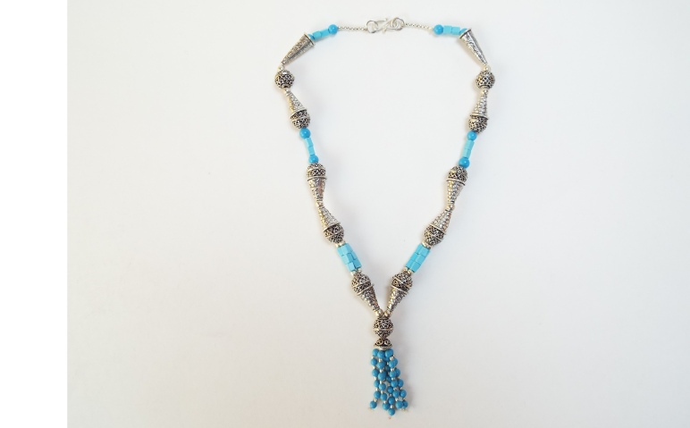 Very nice Turquoise Tassel Necklace with Bali Silver