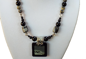 Paint Brush Jasper and Black Onyx Silver-Strung Necklace