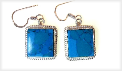Square Blue Turquoise Earrings in Silver
